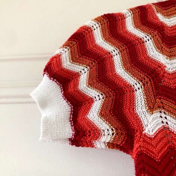 Colourful Retro Zig Zag Chevron Pointelle Sweater - Size S - Picture 4 of 13